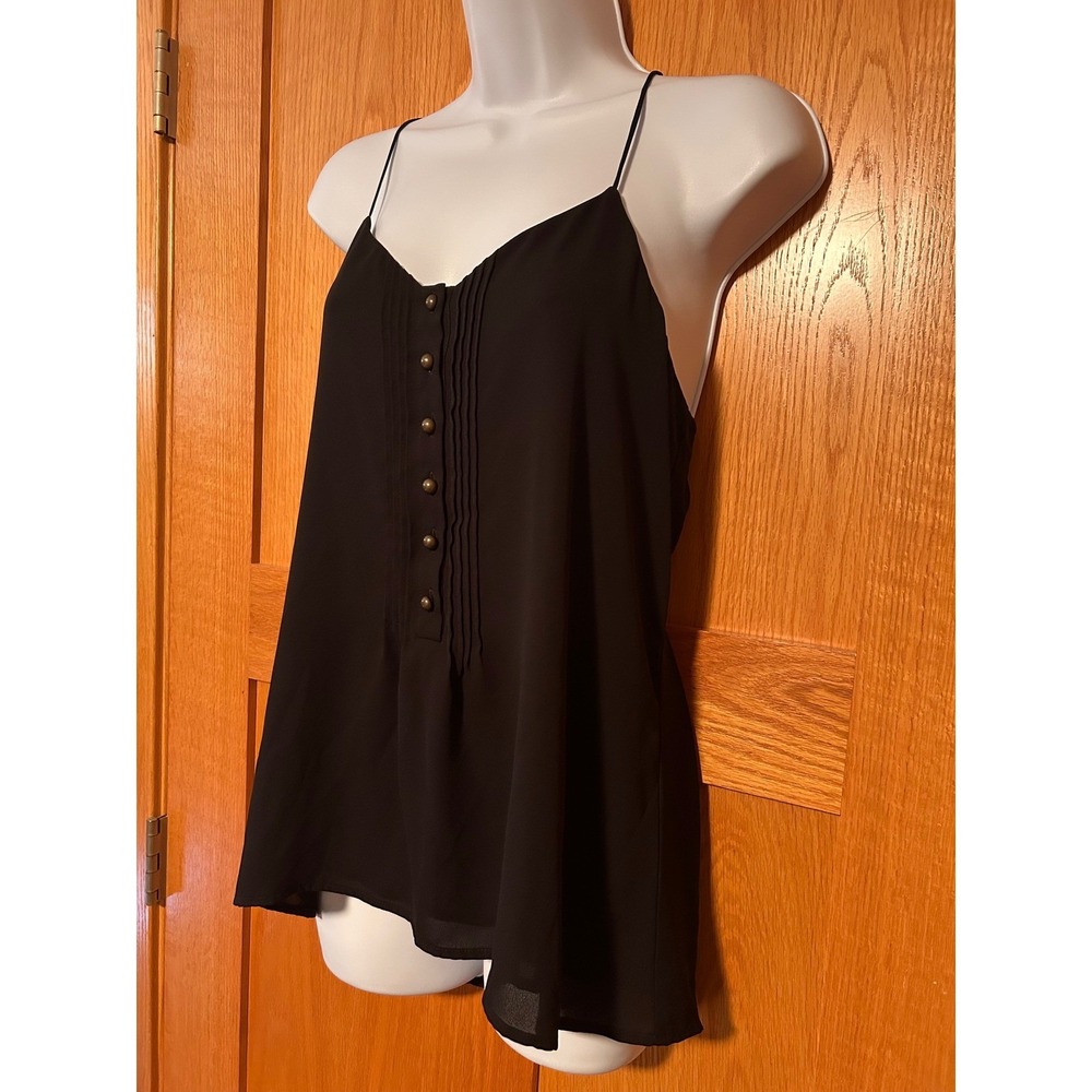 Express Black Chiffon Pintuck Button Front Women's Cami Tank Top Size Small